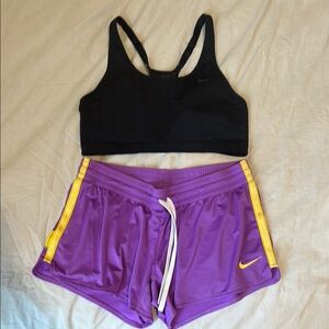Nike Dri Fit Black Bra and Purple Shorts Set